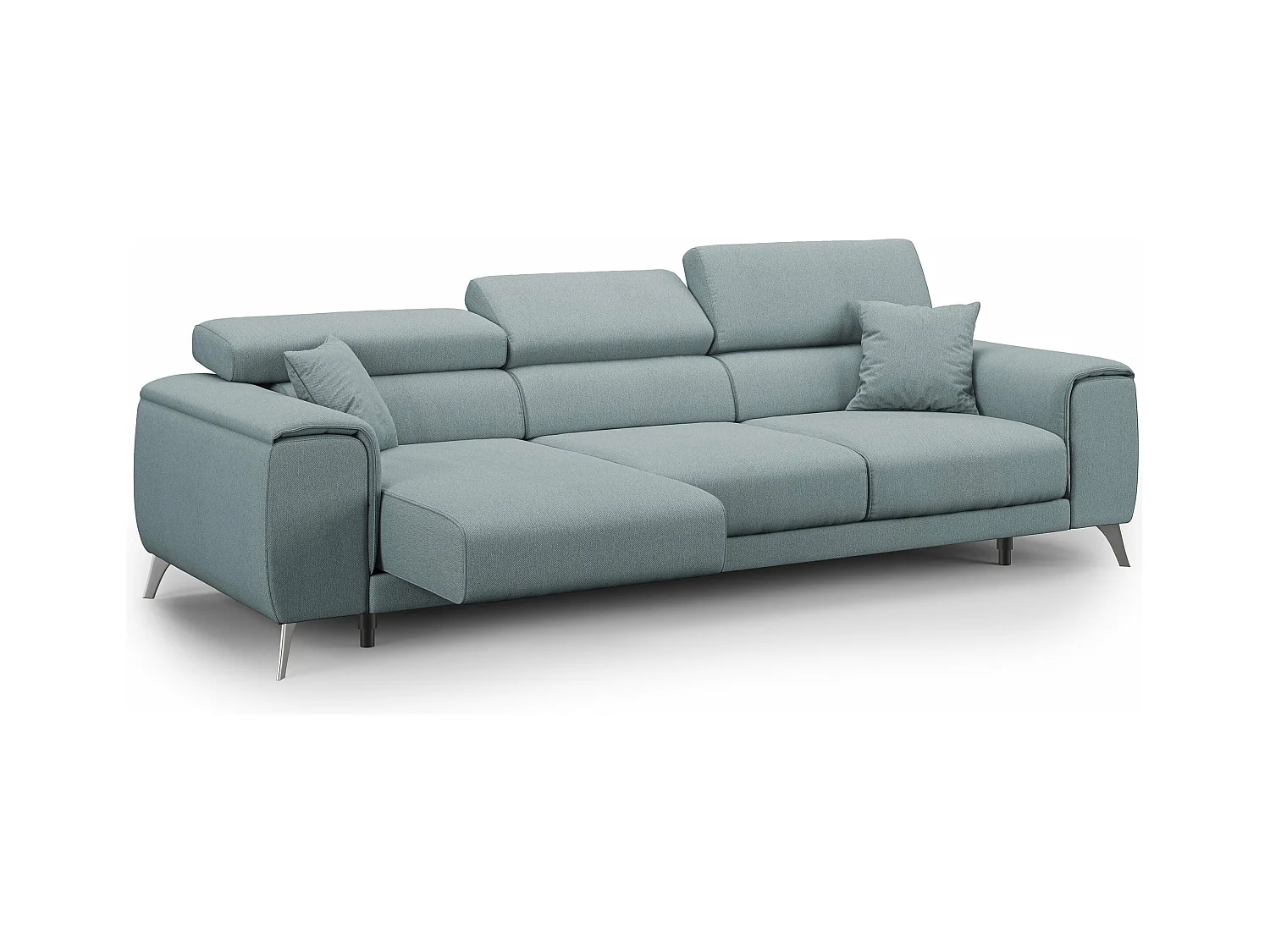 Fusion Canapé avec 3 assises coulissantes en tissu doux antitache T05 260 cm bleu pastel