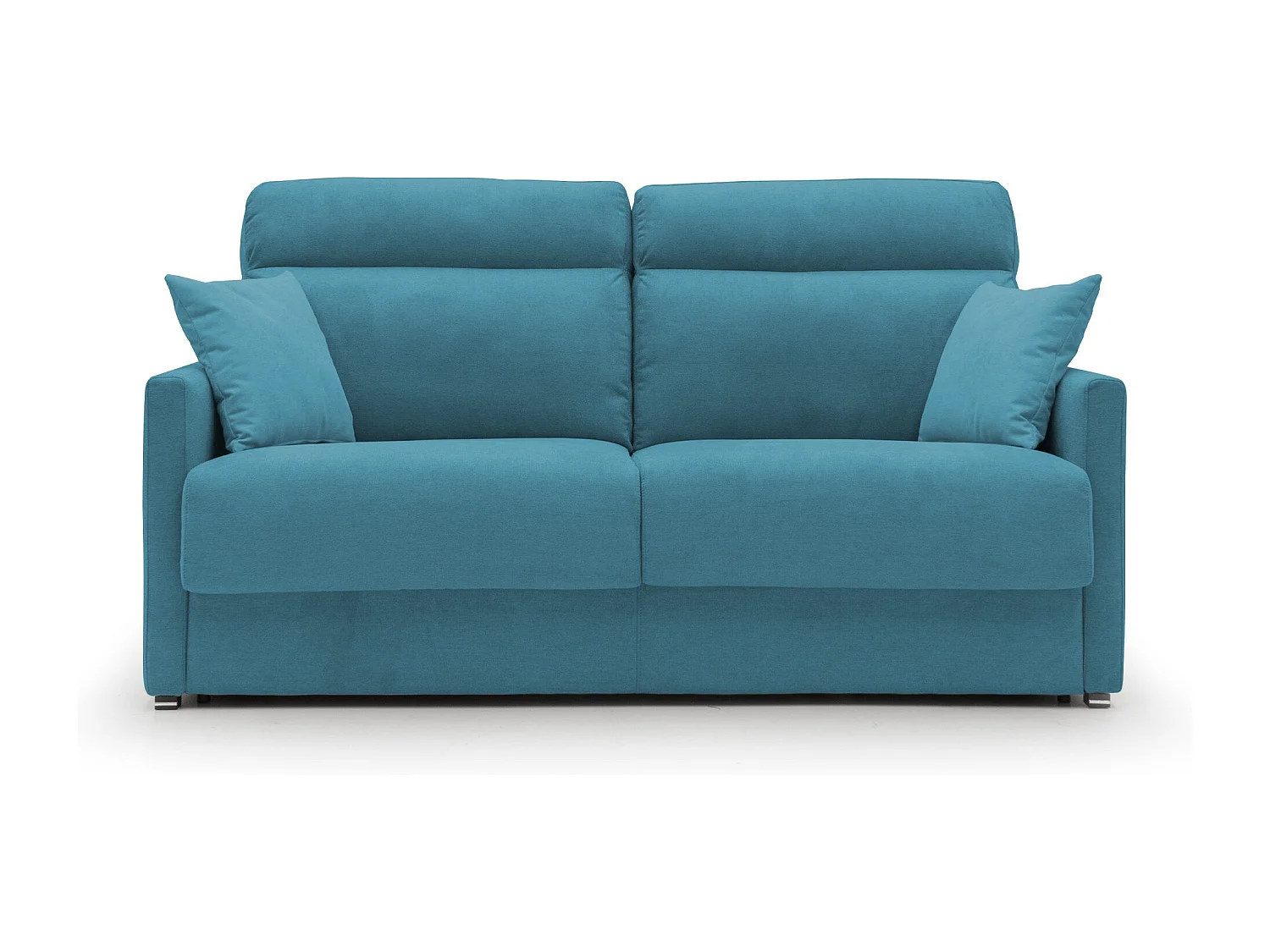 Margot Divano letto matrimoniale con schienale morbido alto in tessuto T02 156 cm (mat.120x197) azzurro