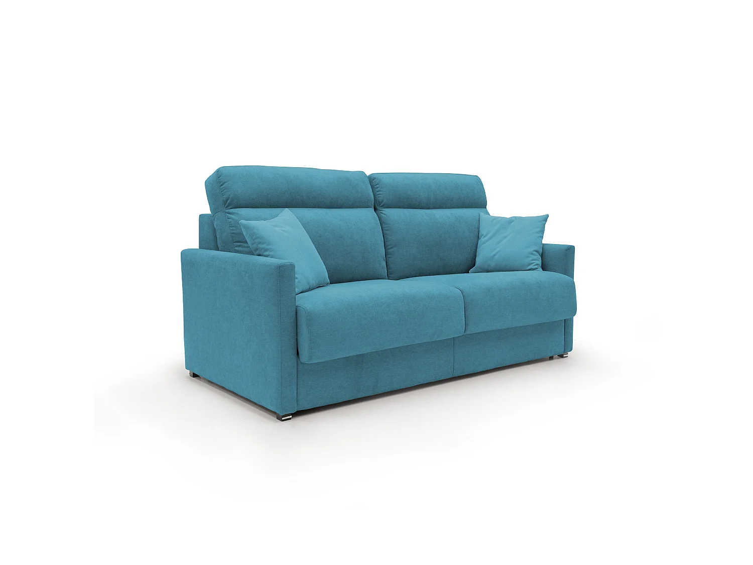 Margot Divano letto matrimoniale con schienale morbido alto in tessuto T02 156 cm (mat.120x197) azzurro