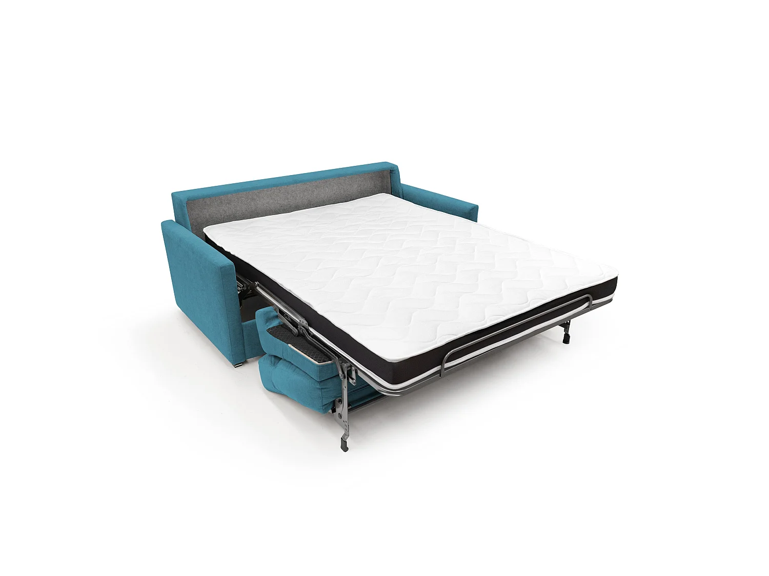 Margot Divano letto matrimoniale con schienale morbido alto in tessuto T02 156 cm (mat.120x197) azzurro