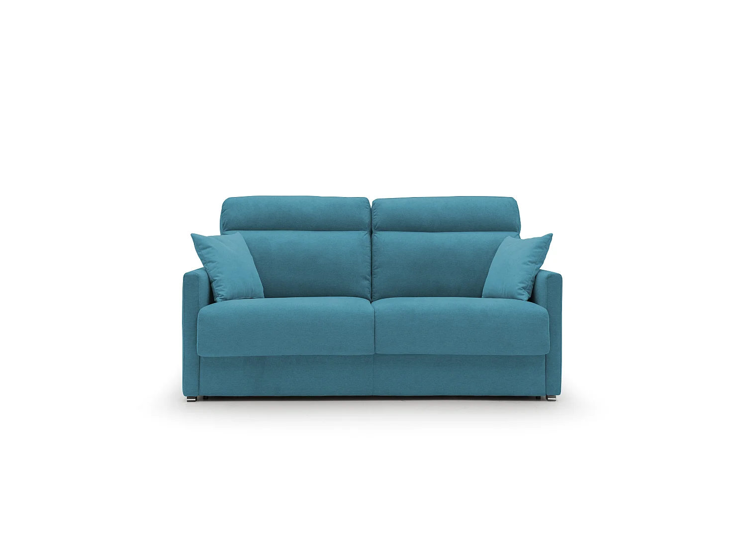 Margot Divano letto matrimoniale con schienale morbido alto in tessuto T02 156 cm (mat.120x197) azzurro