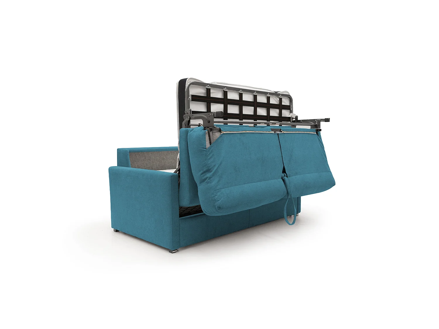 Margot Divano letto matrimoniale con schienale morbido alto in tessuto T02 156 cm (mat.120x197) azzurro