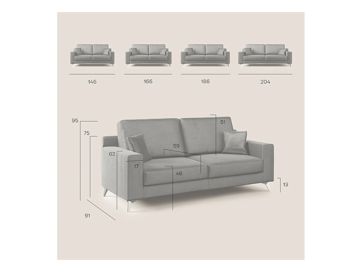 Michael Sofa aus schmutzabweisendem, wasserfestem Stoff T03 186 cm Aquamarin