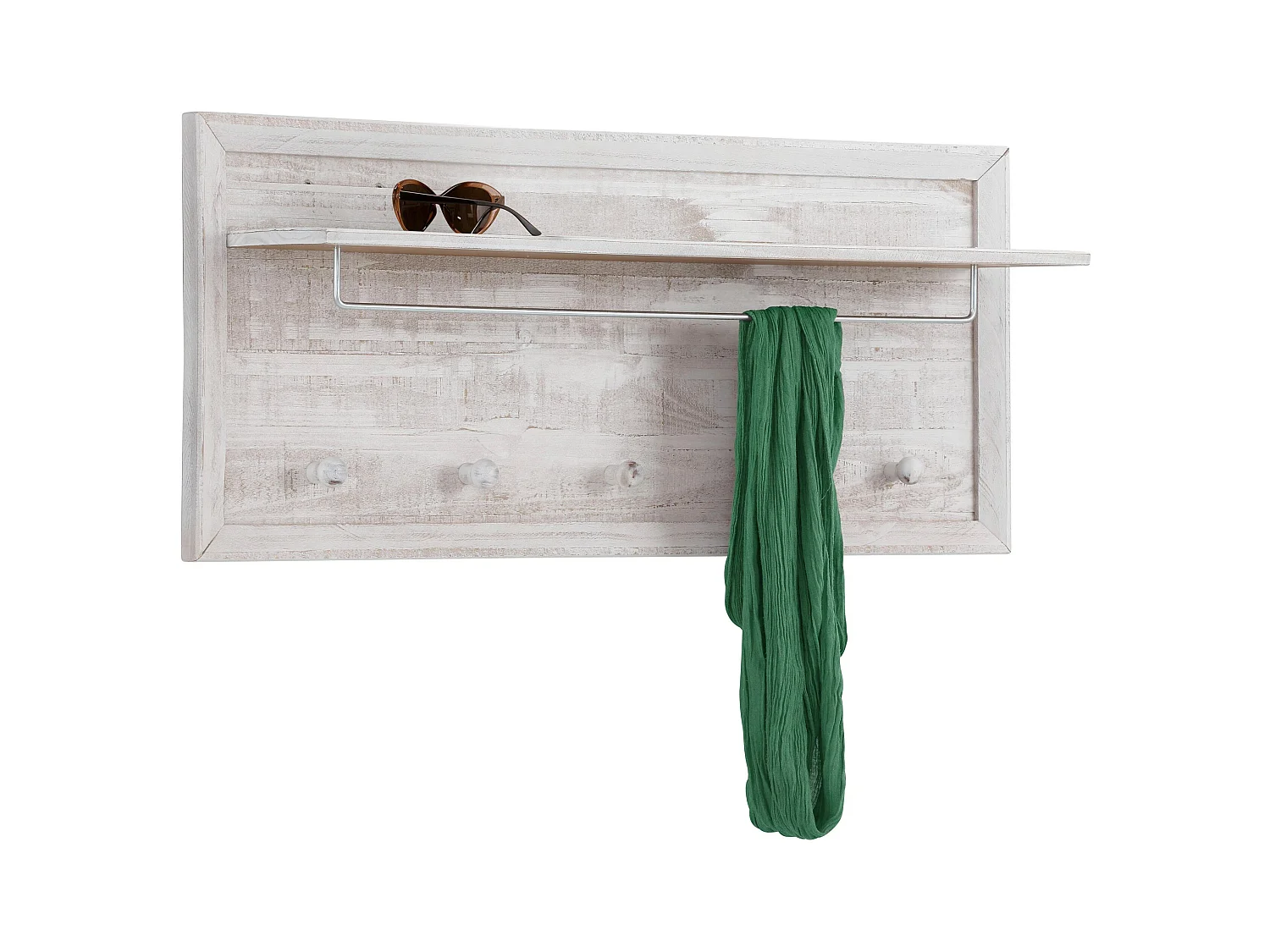 Auckland | Panel mural con 5 ganchos y 1 estante en blanco crema