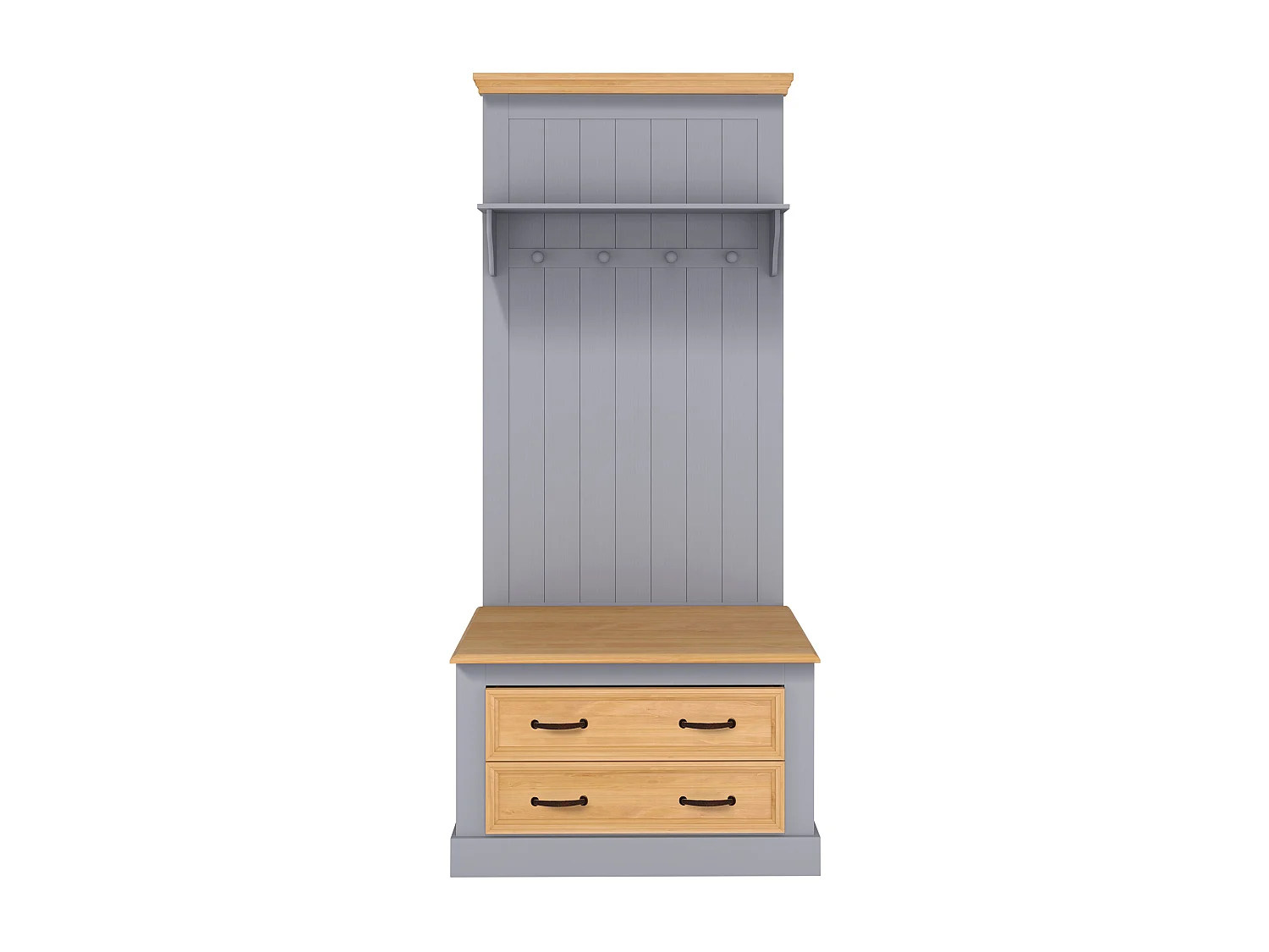 Selma | Armadio con 2 cassetti, 4 ganci e 1 spallaccio in pino grigio