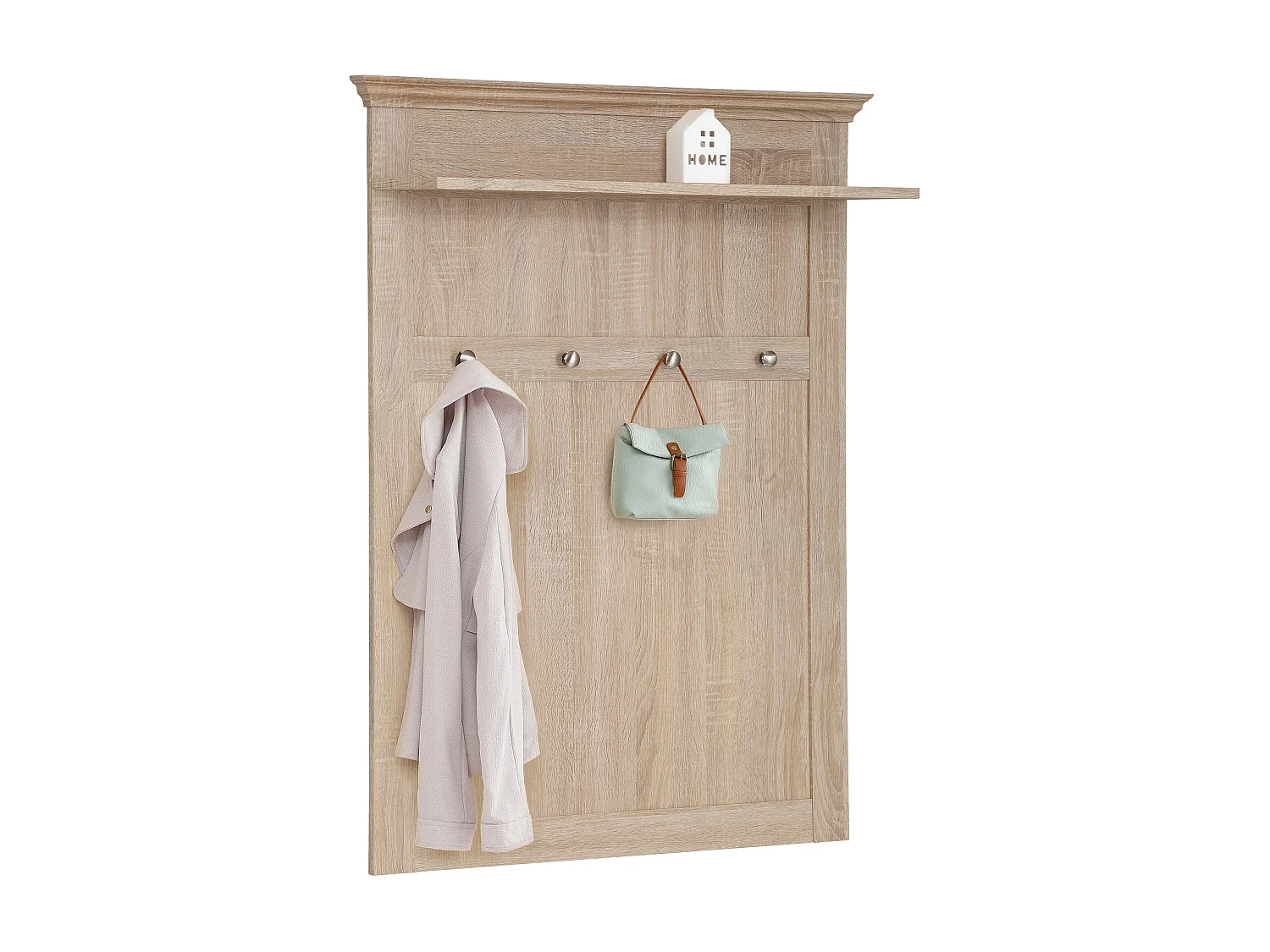 Binz | Wandpaneel met 1 plank en 4 haken in Eik