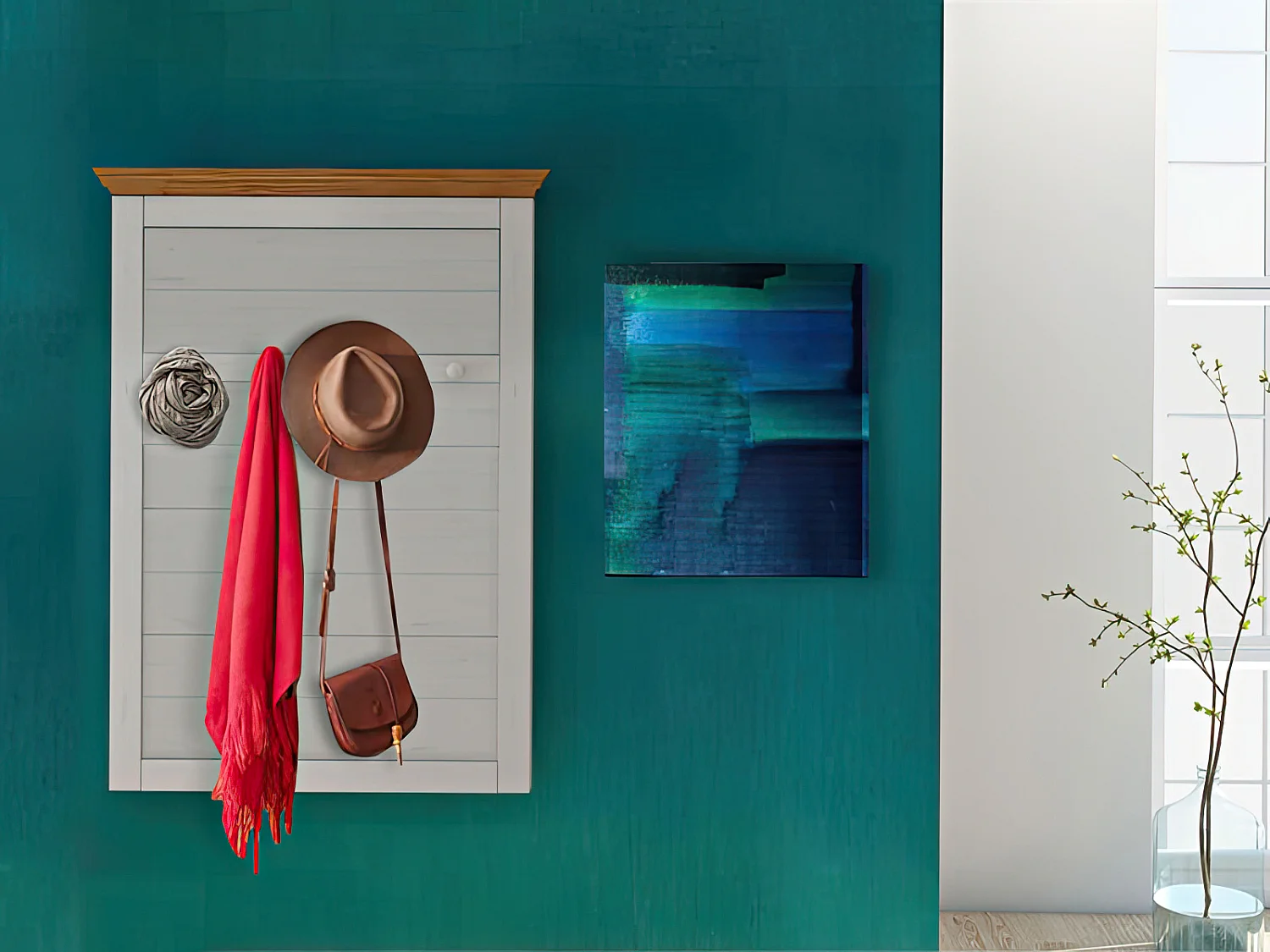 Sasha | Panel de pared con 4 ganchos en madera blanca