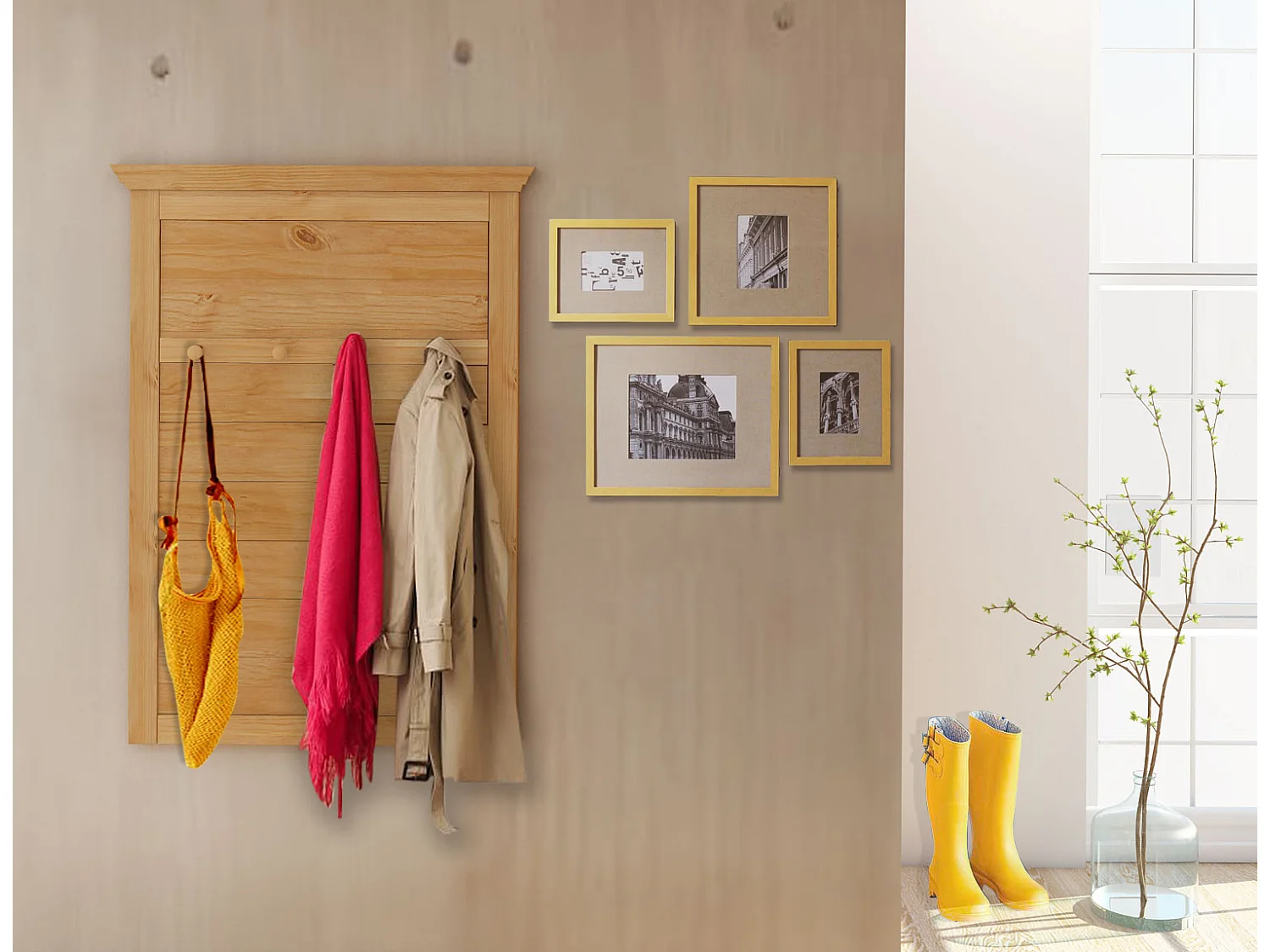 Selma | Panneau mural avec 4 crochets en pin