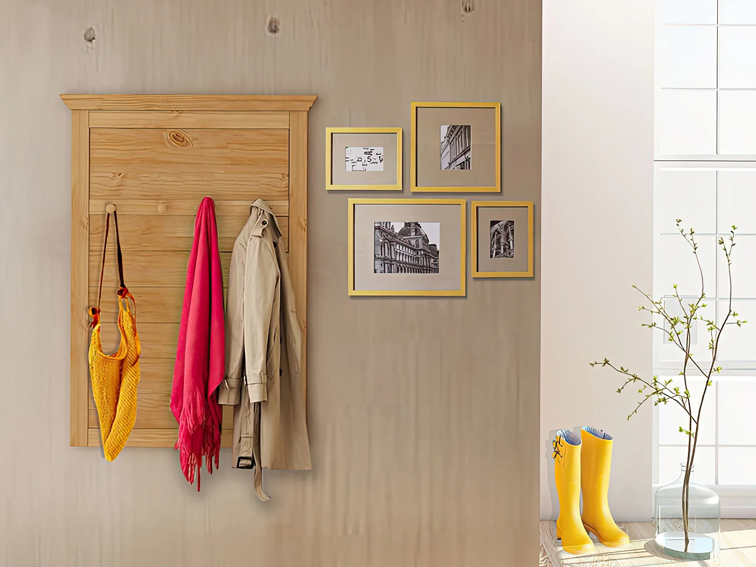 Sasha | Wandpaneel mit 4 Haken aus Holz