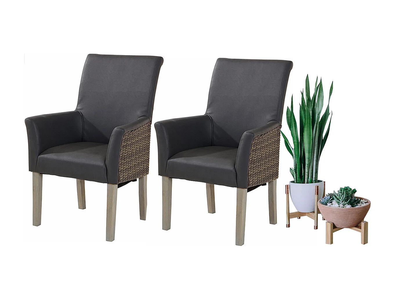 Marie | Fauteuil en rotin gris PU, 2 pièces