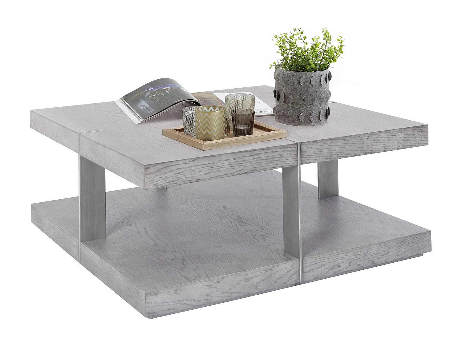Verrazano | Mesa de centro 100 cm en MDF gris / plata