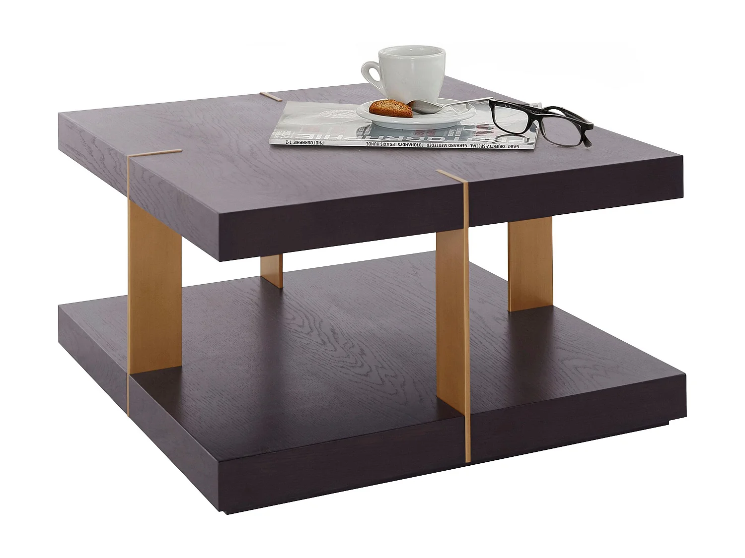 Verrazano | Salontafel 90 cm in bruin/messing MDF