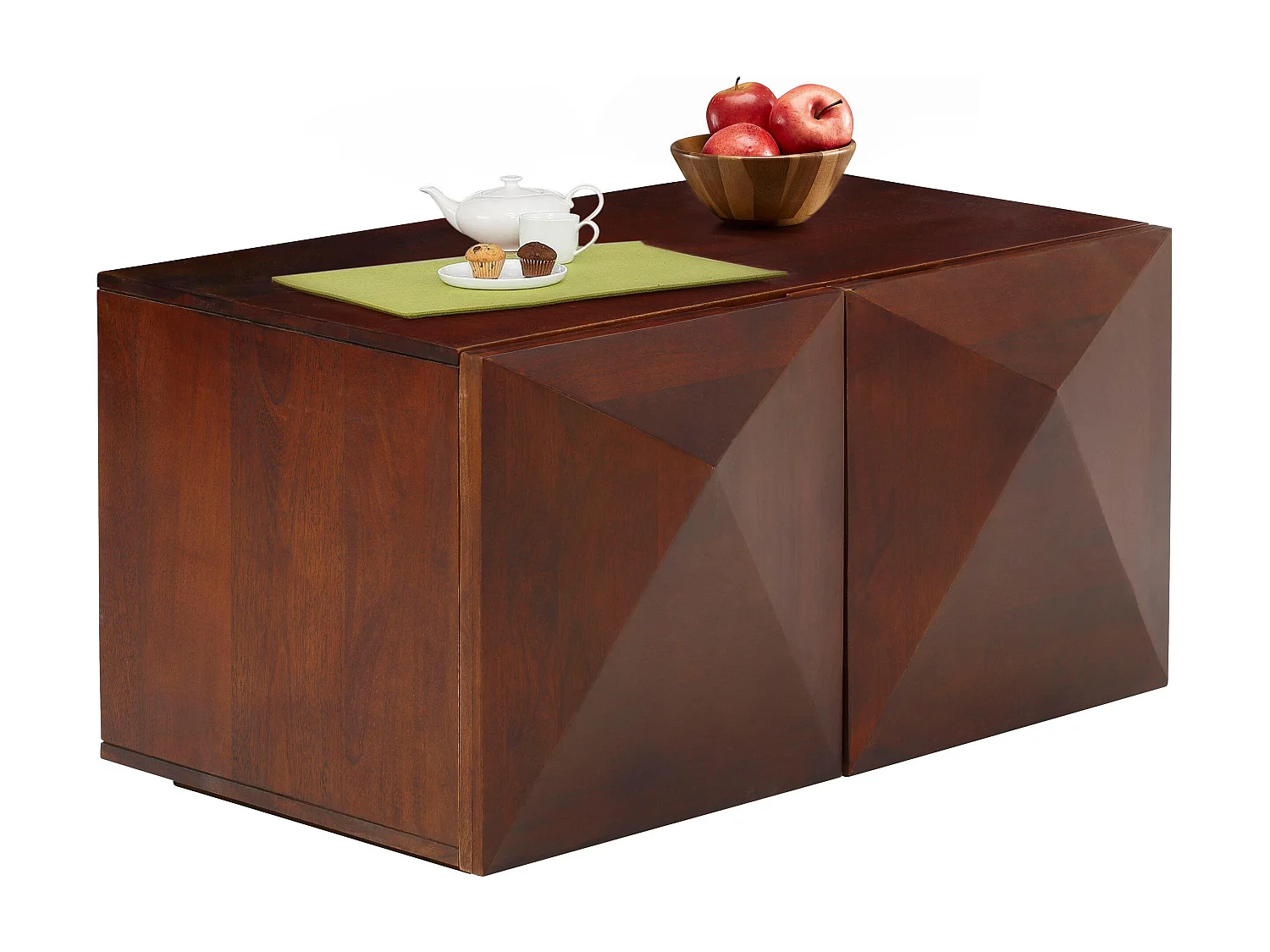 Diamond | Couchtisch mit 2 Türen aus braunem Mangoholz