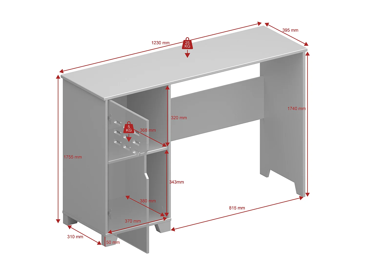 Linus | Bureau avec 1 porte en MDF blanc