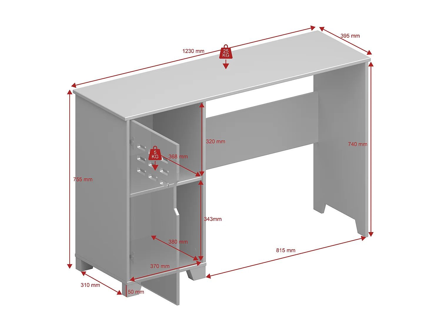 Linus | Bureau avec 1 porte en MDF gris