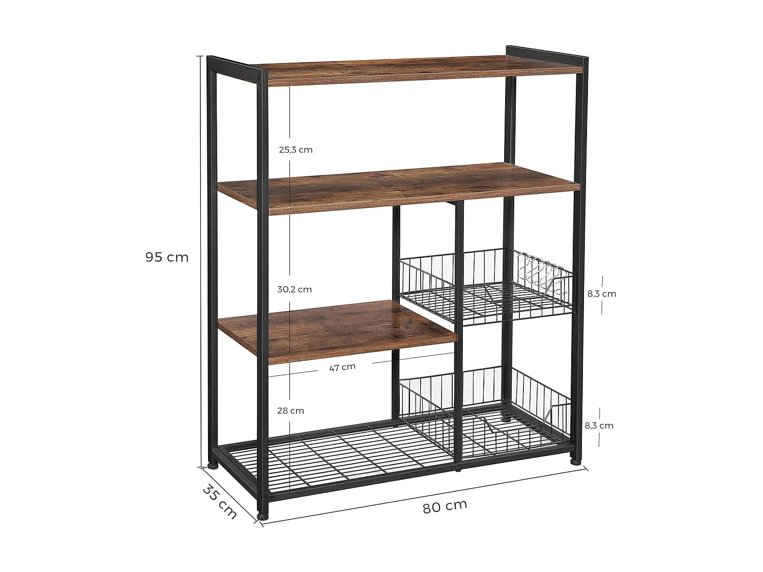 Estante de cocina para almacenamiento de horno microondas de estilo industrial marrón y negro 12_0000547