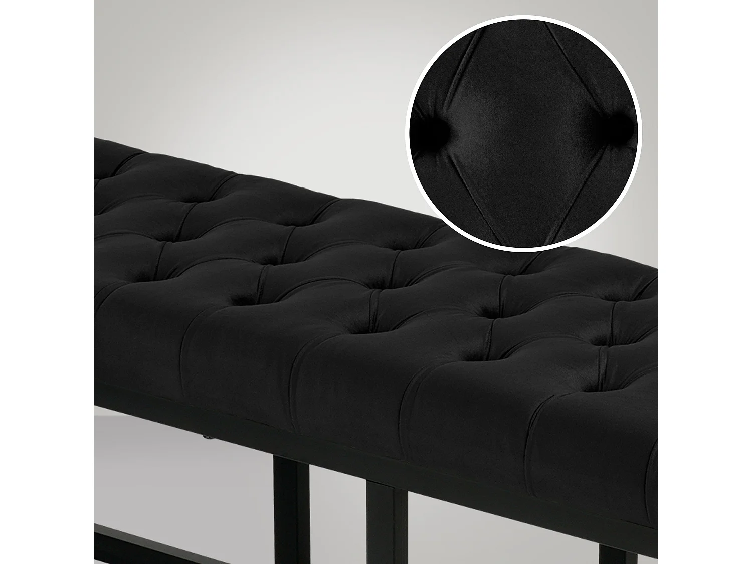 Banco banqueta pie de cama asiento diseño moderno tapizado 150 cm terciopelo negro metal negro mate M10_000120