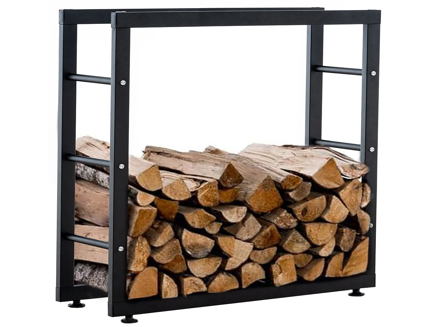 Leñero soportes para leña almacenamiento de metal negro negro 25x100x80 cm metal M10_000553