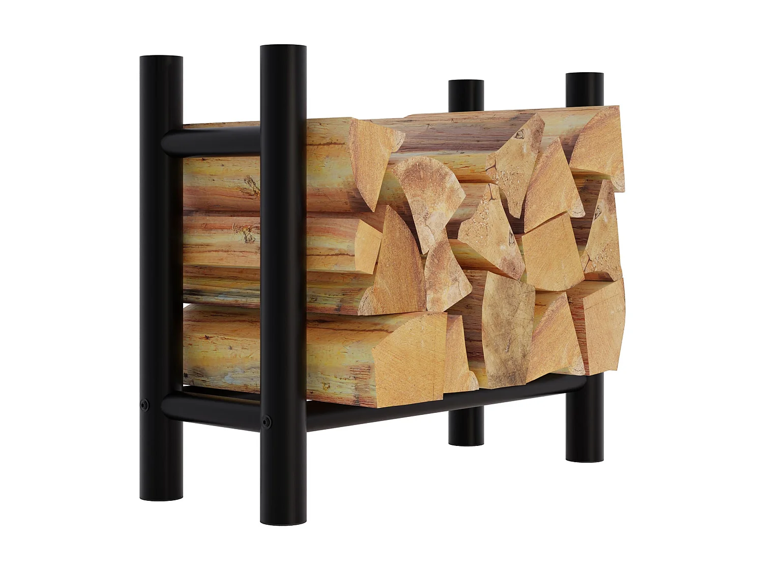 Leñero soportes para leña almacenamiento de metal negro redonda 30x60x60 cm metal M10_000578