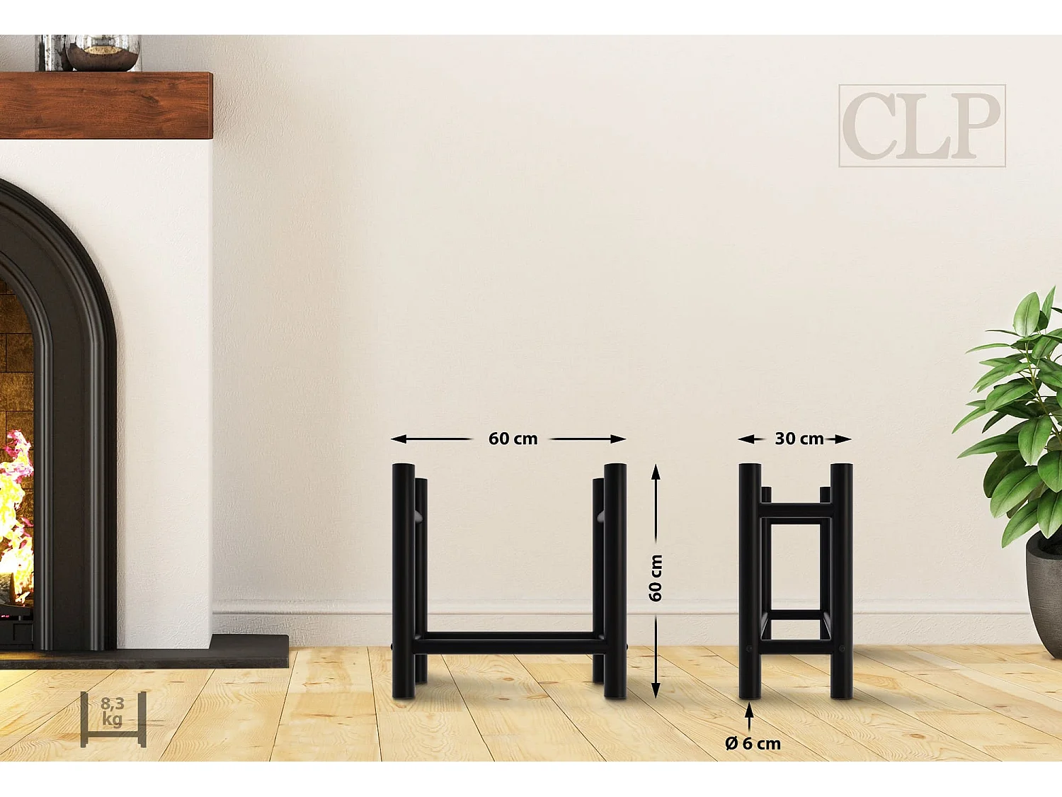 Leñero soportes para leña almacenamiento de metal negro redonda 30x60x60 cm metal M10_000578