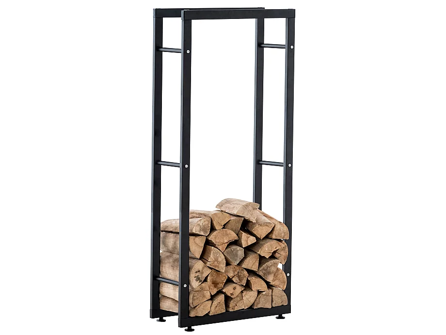 Leñero soportes para leña almacenamiento de metal negro negro 25x80x150 cm metal M10_000563