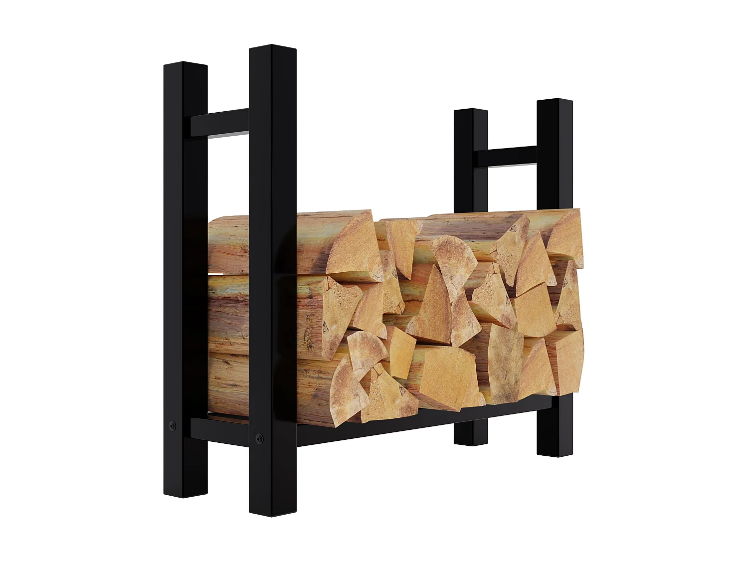 Leñero soportes para leña almacenamiento de metal negro cuadrada 30x80x80 cm M10_000575