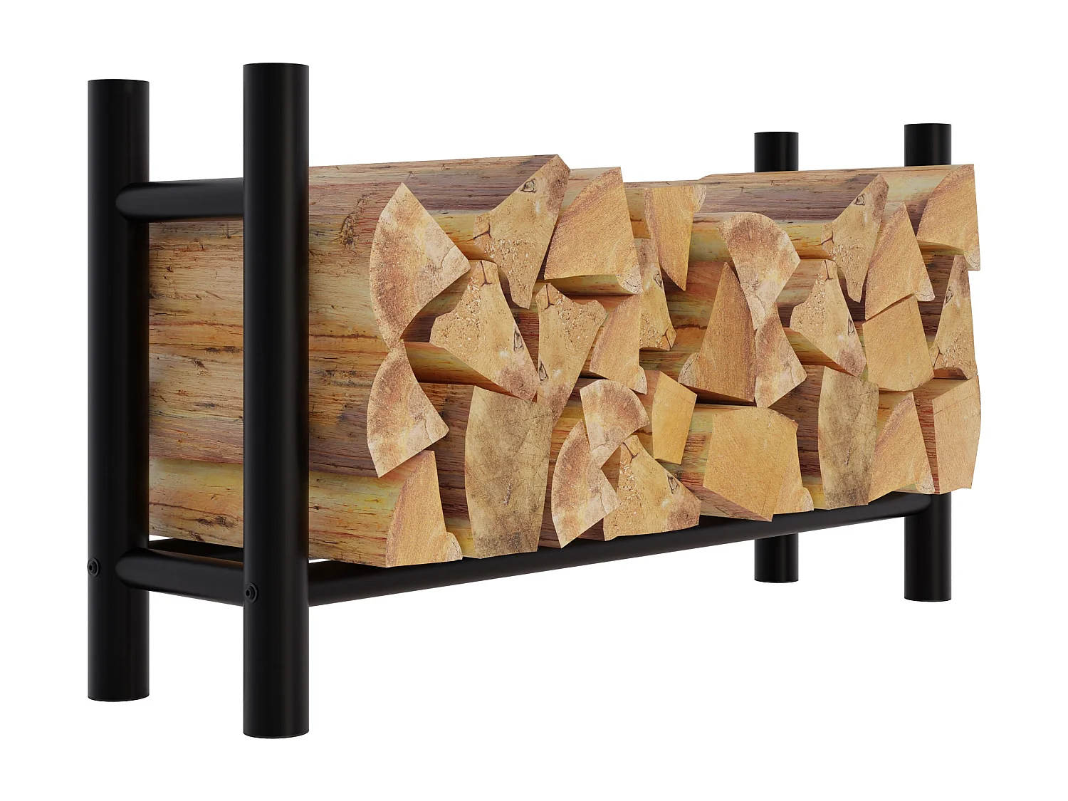 Leñero soportes para leña almacenamiento de metal negro redonda 30x100x60 cm M10_000576