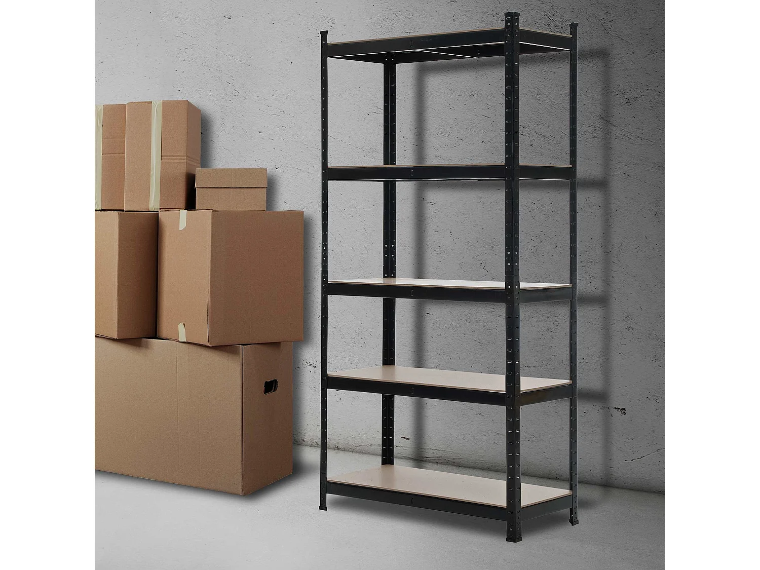 Estantería estante de almacenaje metálica con 5 estantes galvanizada negro 90x40x180 cm M10_000351