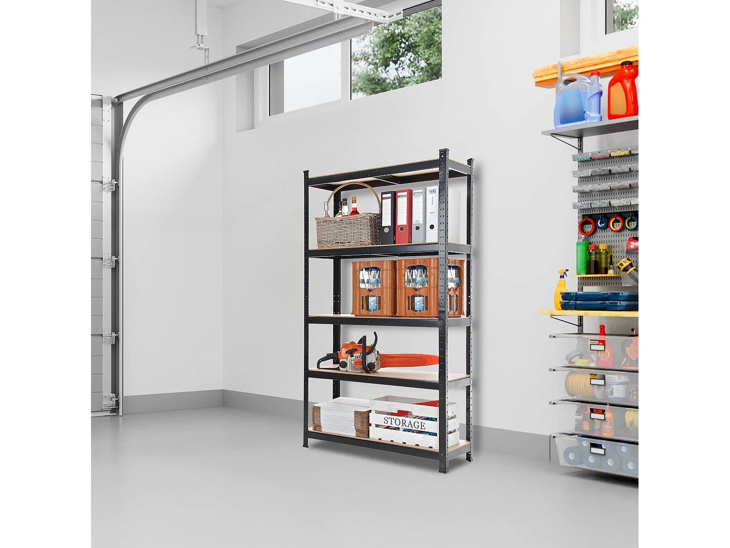 Estantería estante de almacenaje metálica con 5 estantes galvanizada negro 90x40x180 cm M10_000351