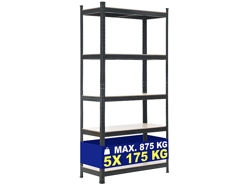 Estantería estante de almacenaje metálica con 5 estantes galvanizada negro 90x40x180 cm M10_000351