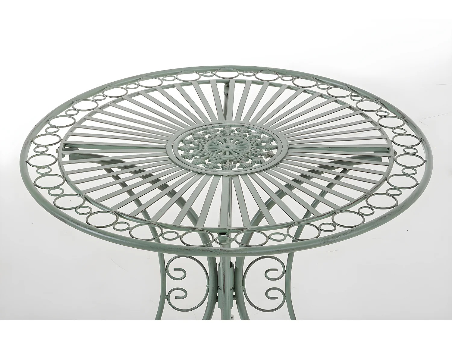 Mesa de exterior terraza balcon diseño rústico metal verde envejecido M10_000691