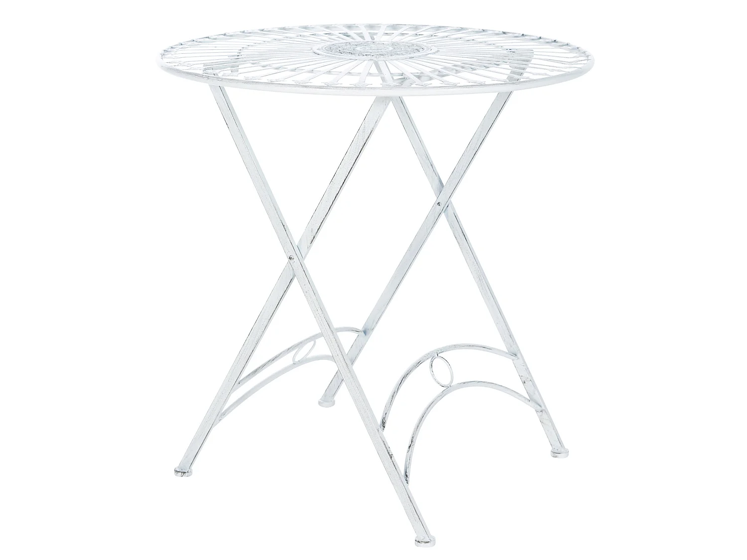 Mesa de jardin terraza balcon estilo rustico plegable metal blanco envejecido M10_000713