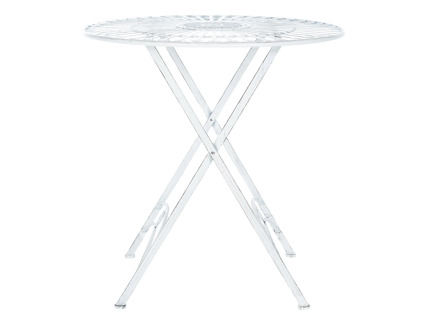 Mesa de jardin terraza balcon estilo rustico plegable metal blanco envejecido M10_000713