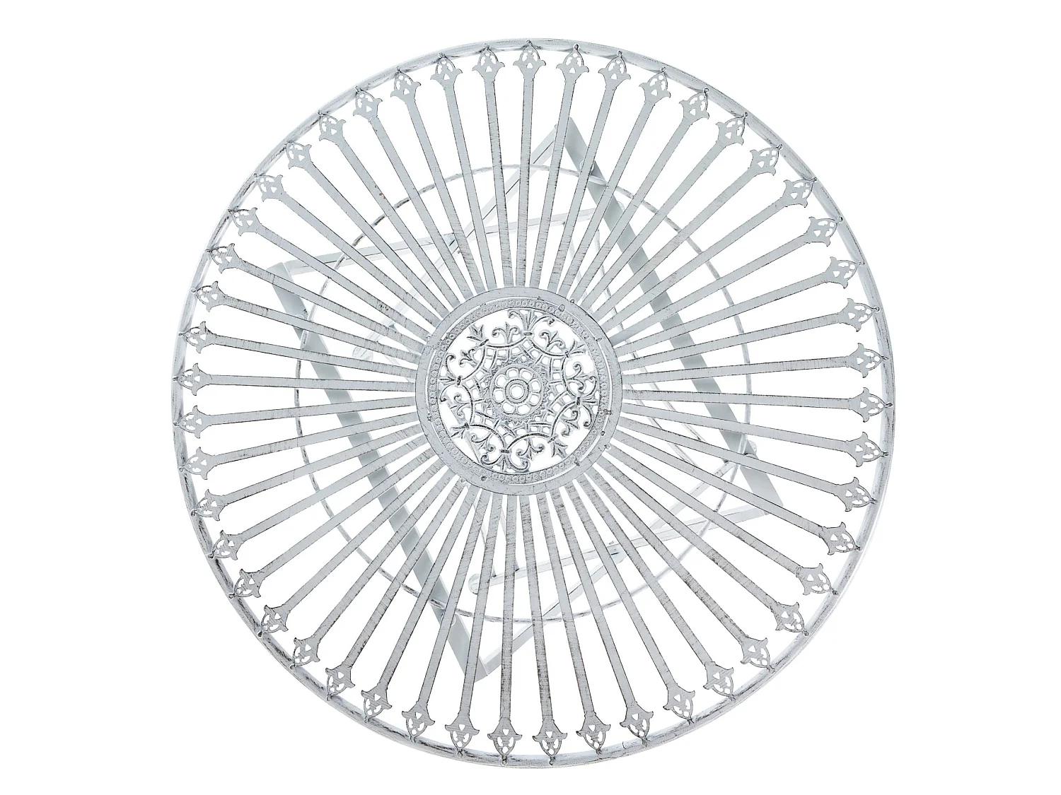 Mesa de jardin terraza balcon estilo rustico plegable metal blanco envejecido M10_000713