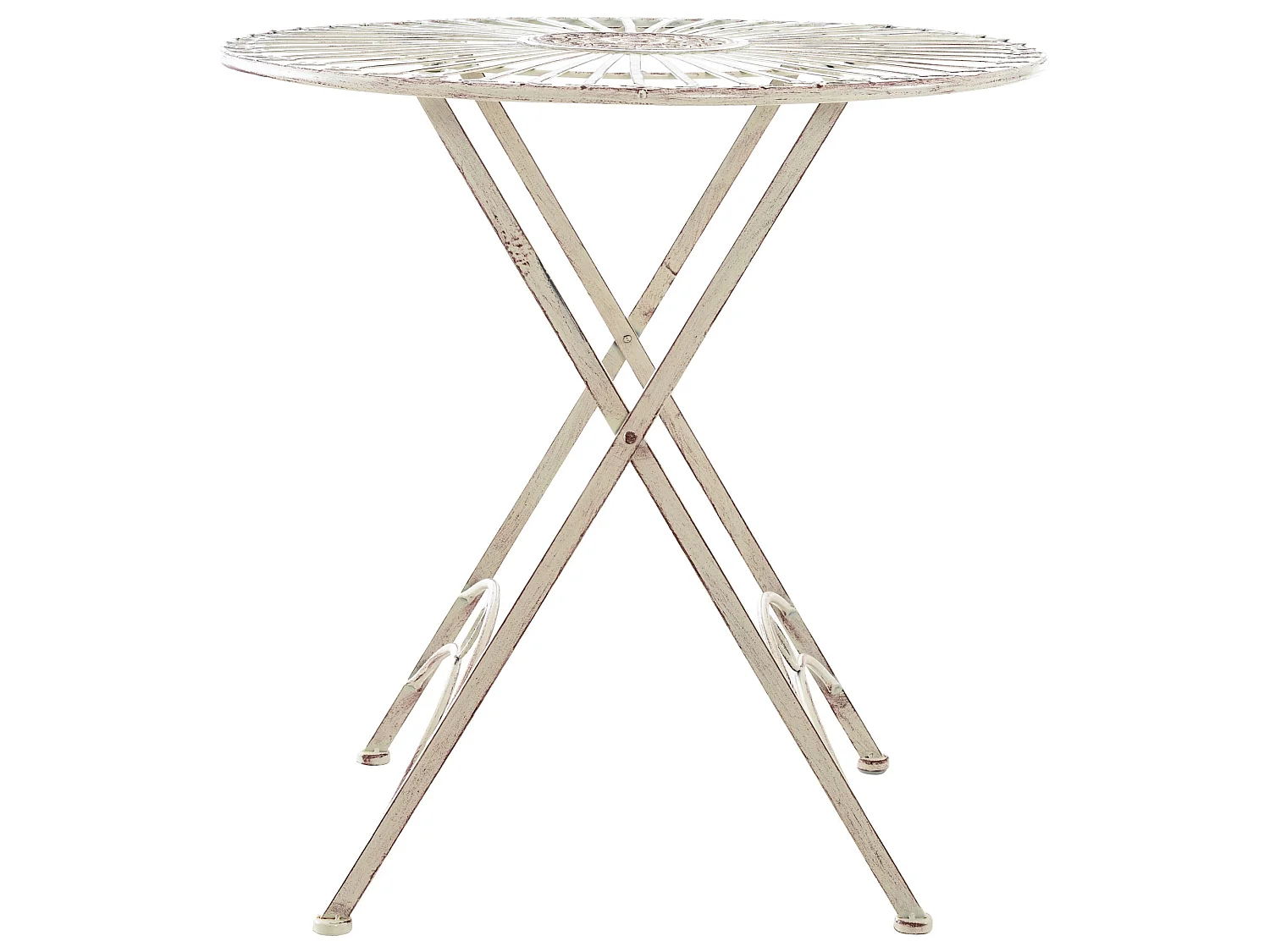 Mesa de jardin terraza balcon estilo rustico plegable metal crema envejecido M10_000715