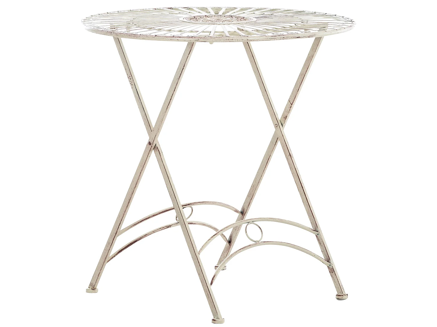 Mesa de jardin terraza balcon estilo rustico plegable metal crema envejecido M10_000715