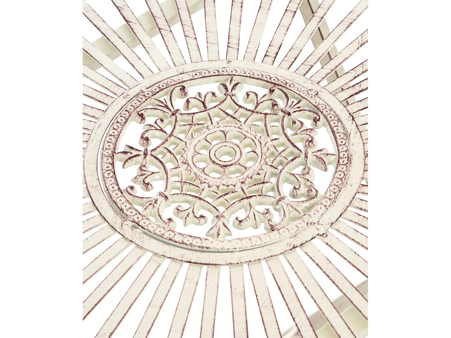 Mesa de jardin terraza balcon estilo rustico plegable metal crema envejecido M10_000715