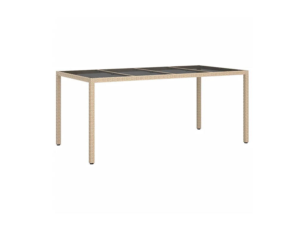 Table de jardin Beige 190x90x75 cm Verre trempé/résine tressée GHR64045