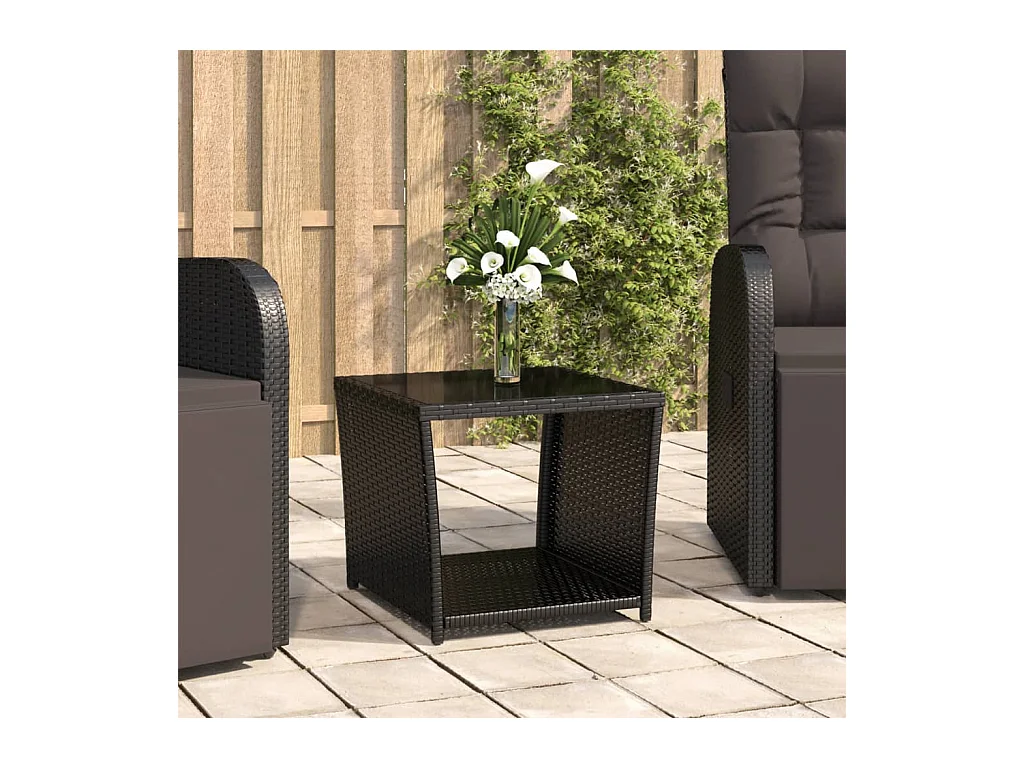 Table à thé dessus en verre Noir Résine tressée verre trempé GHR96236