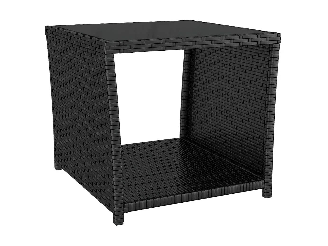 Salontafel met glazen blad poly rattan en gehard glas zwart NL207985