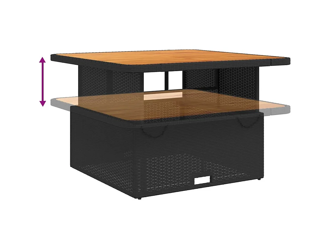 Table de jardin noir 110x110x71cm résine tressée et bois acacia GHR39161