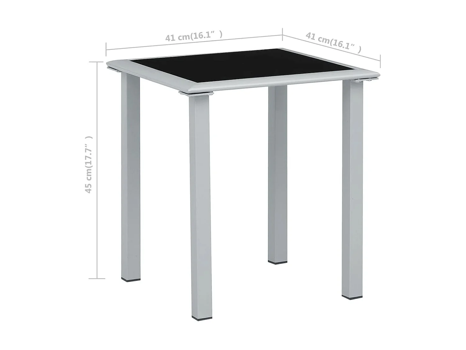Table de jardin Noir et argenté 41x41x45 cm Acier et verre GHR45503