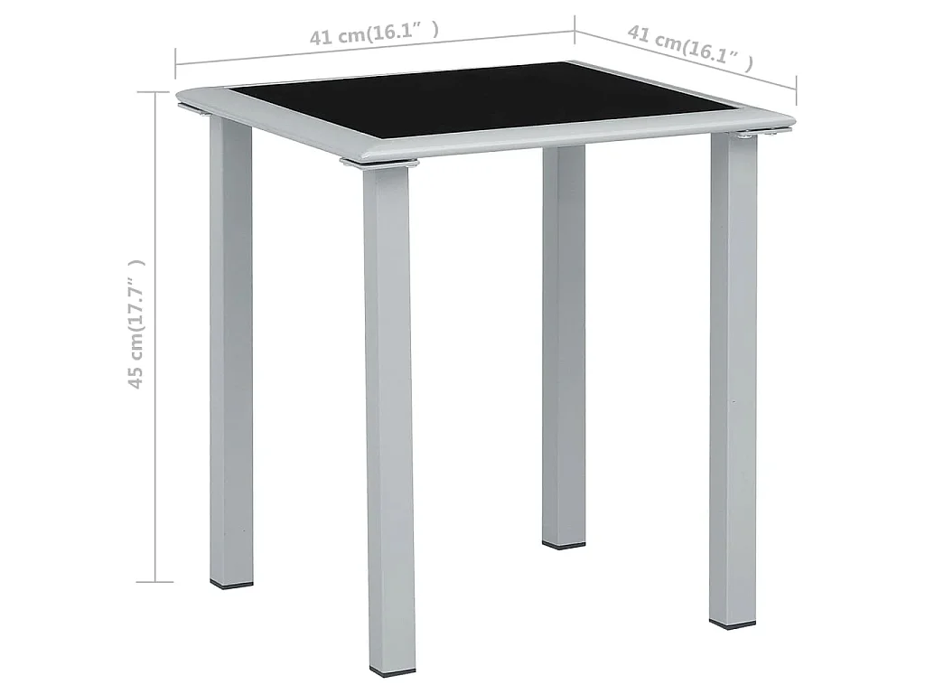 Tuintafel 41x41x45 cm staal en glas zwart en zilverkleurig NL554588