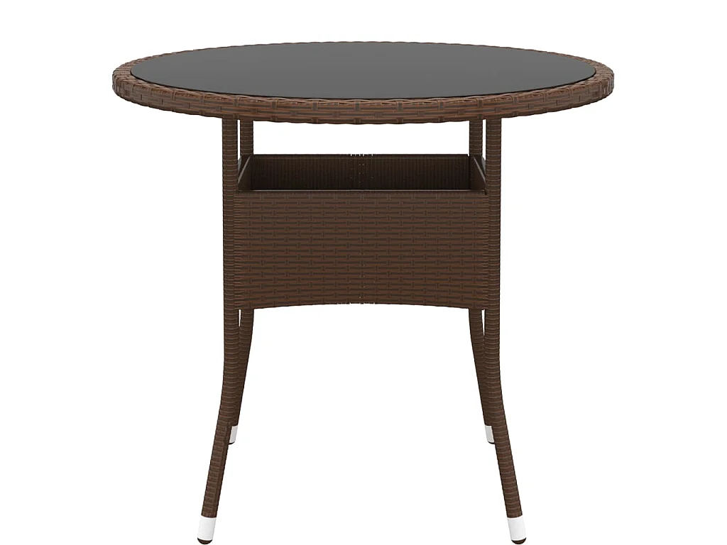 Table de jardin Ø80x75 cm Verre trempé/résine tressée Marron GHR45226