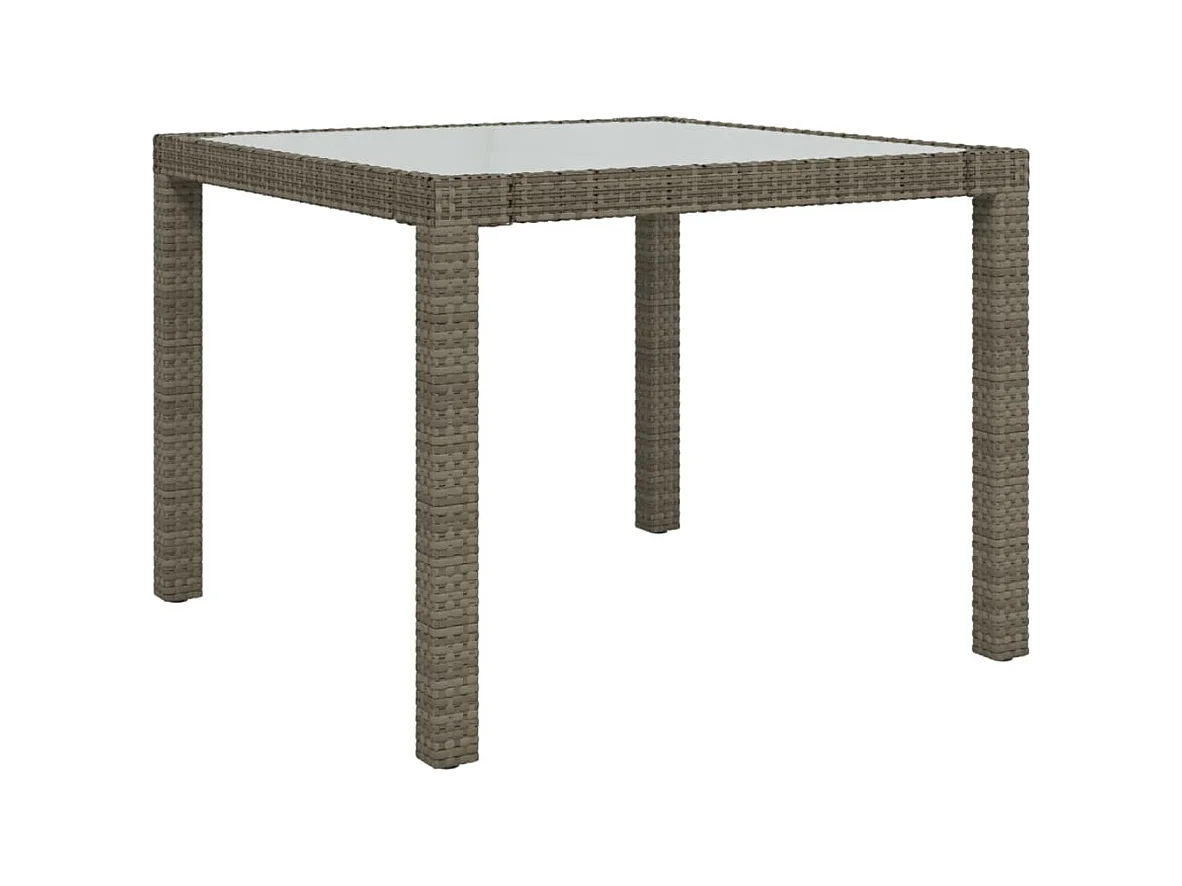 Table de jardin 90x90x75 cm Verre trempé et résine tressée Gris GHR27506