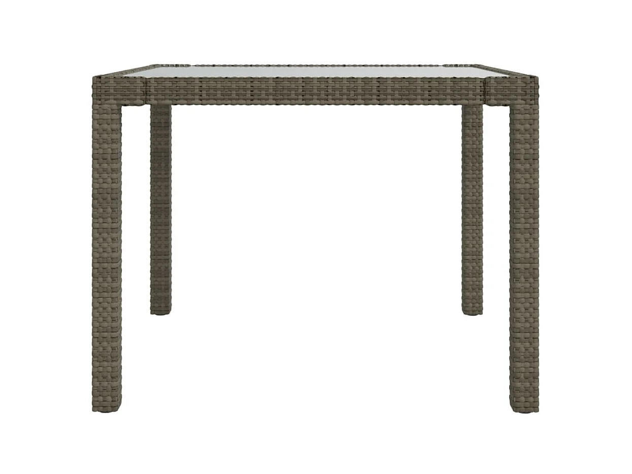 Table de jardin 90x90x75 cm Verre trempé et résine tressée Gris GHR27506