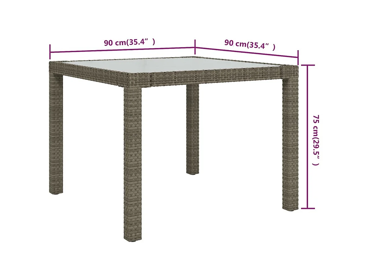 Table de jardin 90x90x75 cm Verre trempé et résine tressée Gris GHR27506
