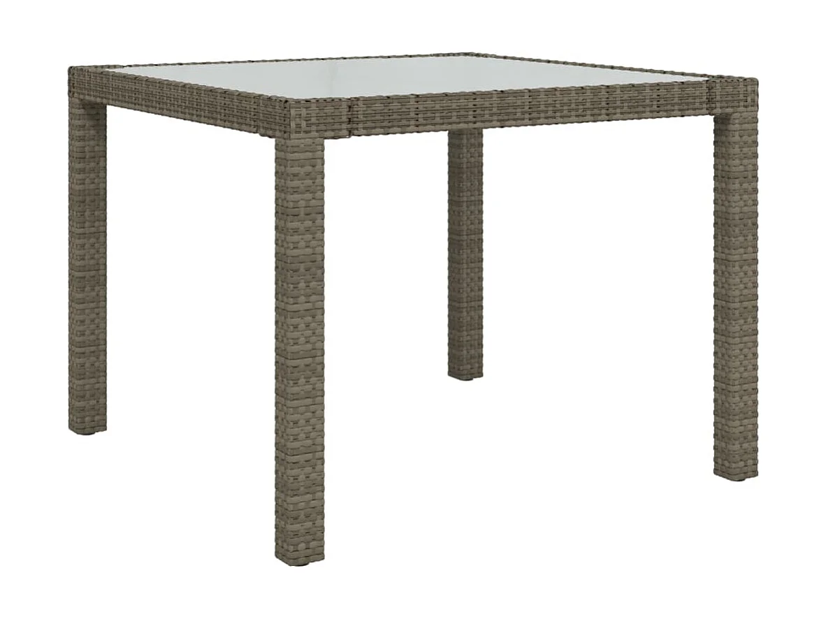 Table de jardin 90x90x75 cm Verre trempé et résine tressée Gris GHR27506