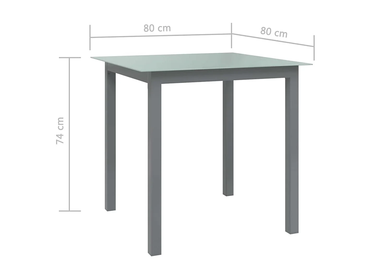 Table de jardin Gris clair 80x80x74 cm Aluminium et verre GHR38738