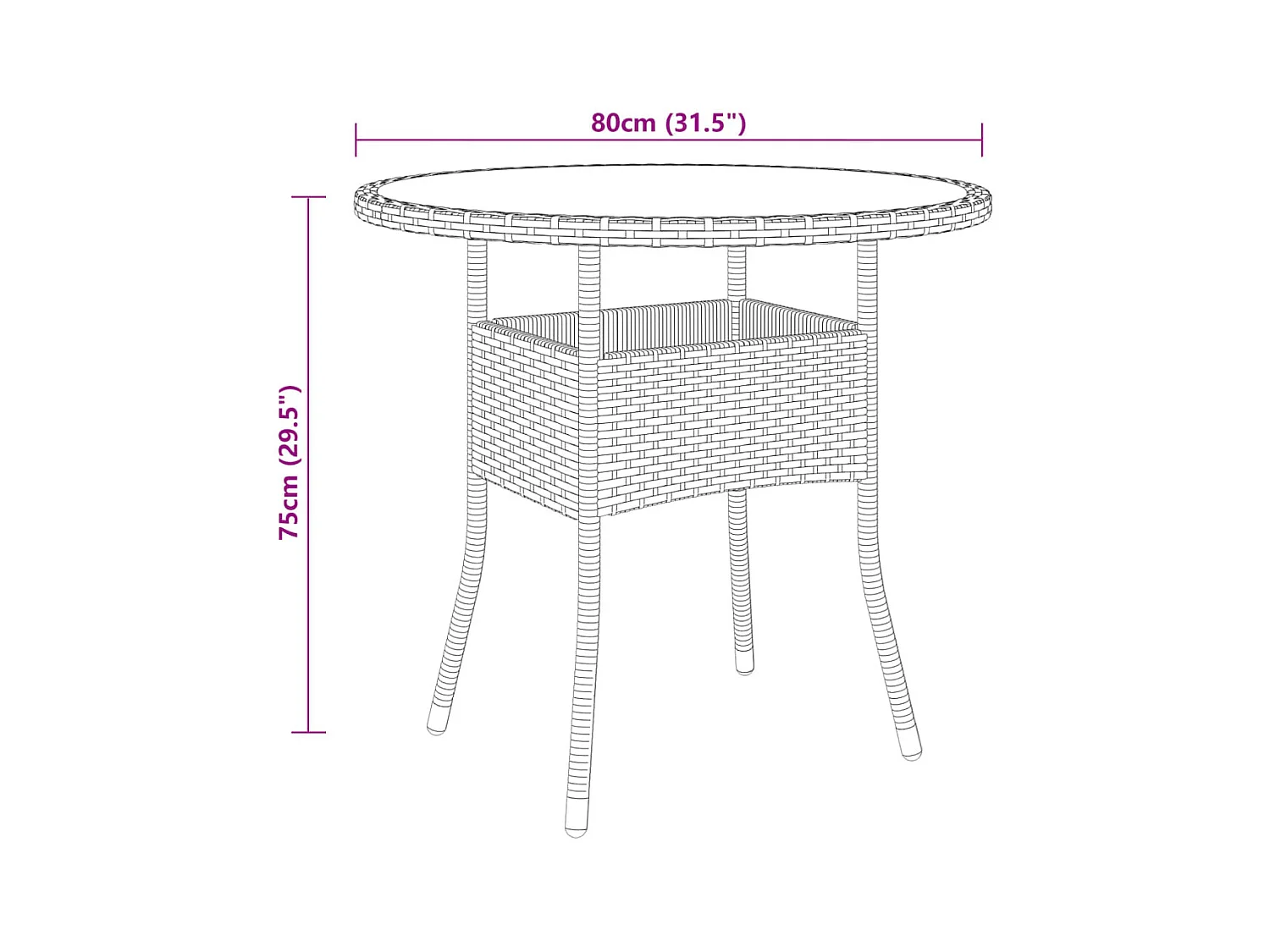 Table de jardin Ø80x75 cm Verre trempé/résine tressée Beige GHR99845